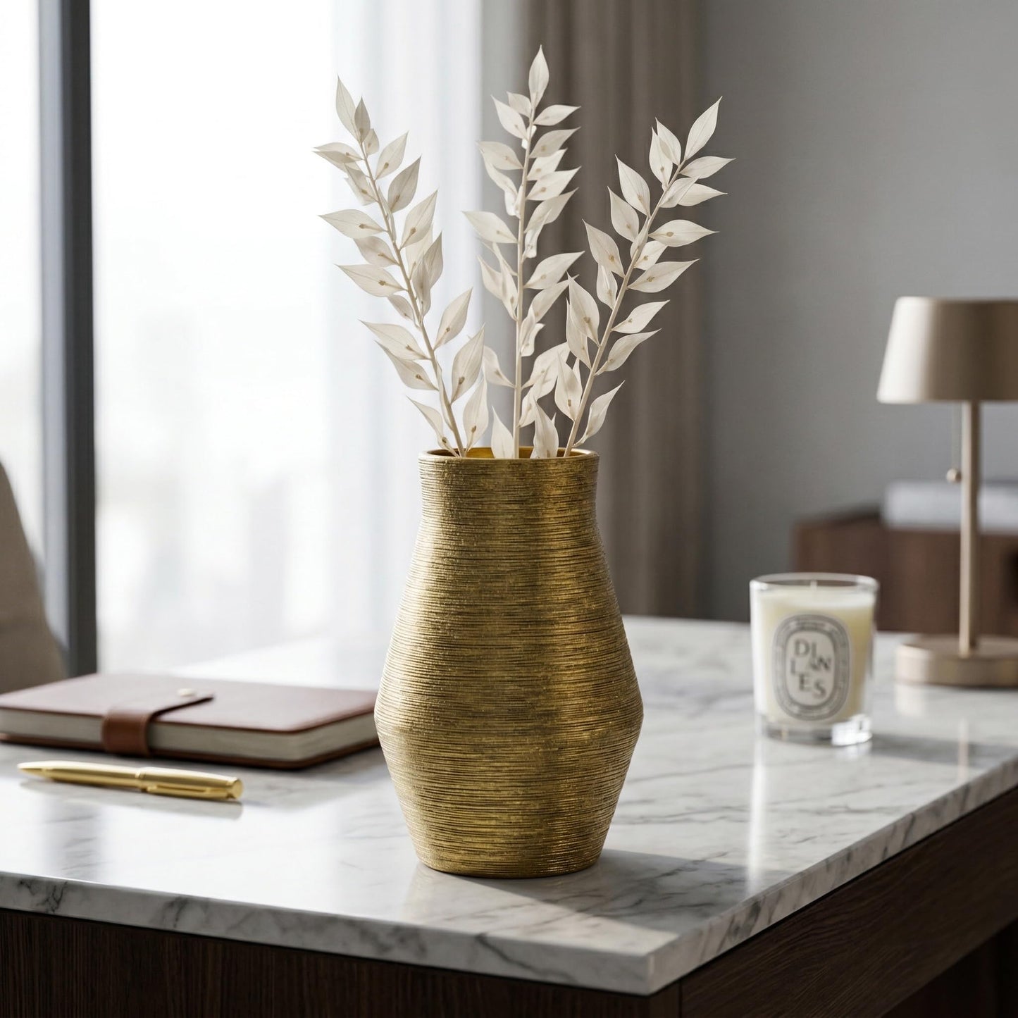 Wancetang Gold Ceramic Vase, 10 Inch Modern Pottery Vases for Centerpieces, Decorative Textured Flower Vase for Living Room, Easter Table, Dining Table, Fireplace Mantel Decor