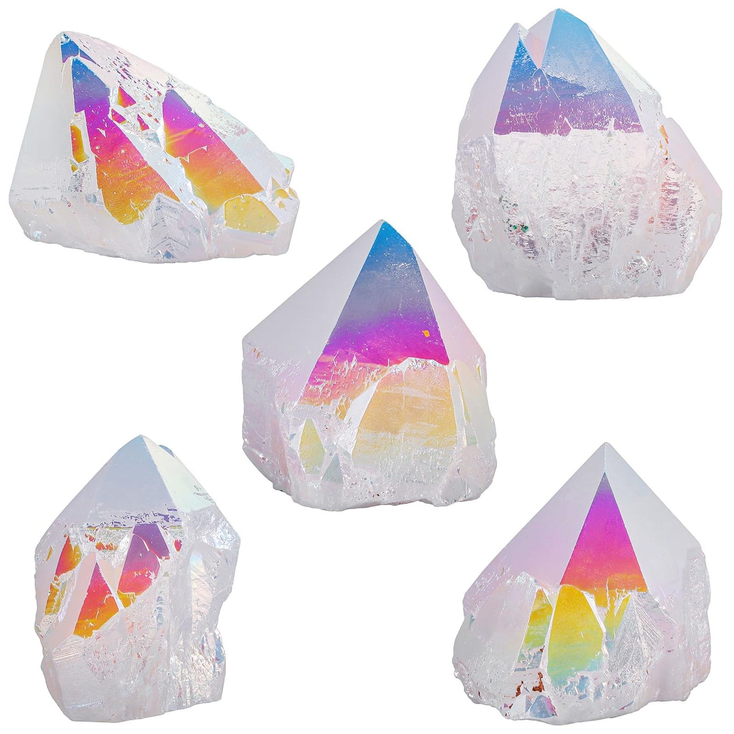 Sportmusies Titanium Coated Rock Crystal Cluster Mineral Specimen Home Decoration, Irregular-Shaped Reiki Healing Stone for Spiritual Yoga Meditation, Angel Aura