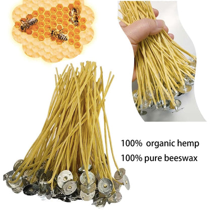 Candle Wicks 100 PCS 8 inch Hemp Candle Wicks 2.5mm Organic Beeswax Candle Wicks for Candle Making Candle Wick for Butter Candle Hemp Candle Wick