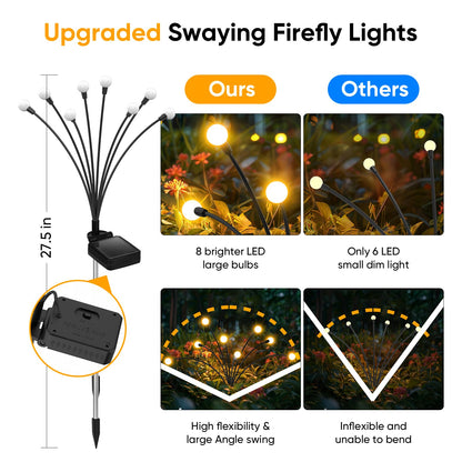 Solar Lights Outdoor Garden Decor: Unique Gardening Gifts for Mom - 4 Pack 32 LED Firefly Solar Powered Lamps - Sway by Wind Outside Waterproof Solar Lights for Yard Pathway Landscape Decorations