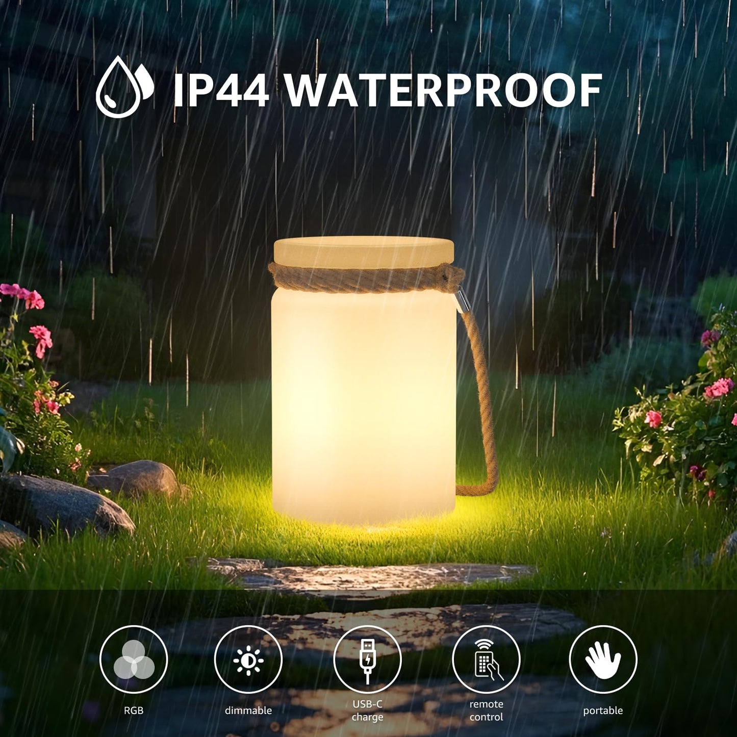 uuffoo LED Lantern Cordless Table Lamp IP44 Shower Safe with Remote, 8-10H Battery Life RGB Warm White Dimmable for Indoor Outdoor Patio Camping Home