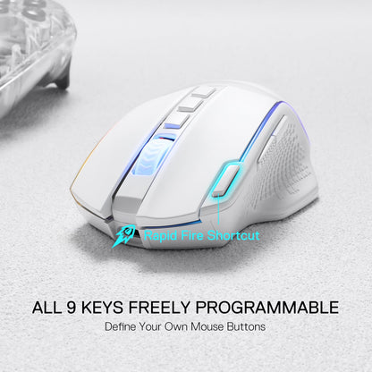 Redragon M810 Pro Wireless Gaming Mouse, 10000 DPI Wired/Wireless Gamer Mouse w/Rapid Fire Key, 8 Macro Buttons, 45-Hour Reliable Power Capacity and RGB Backlit for PC/Mac/Laptop