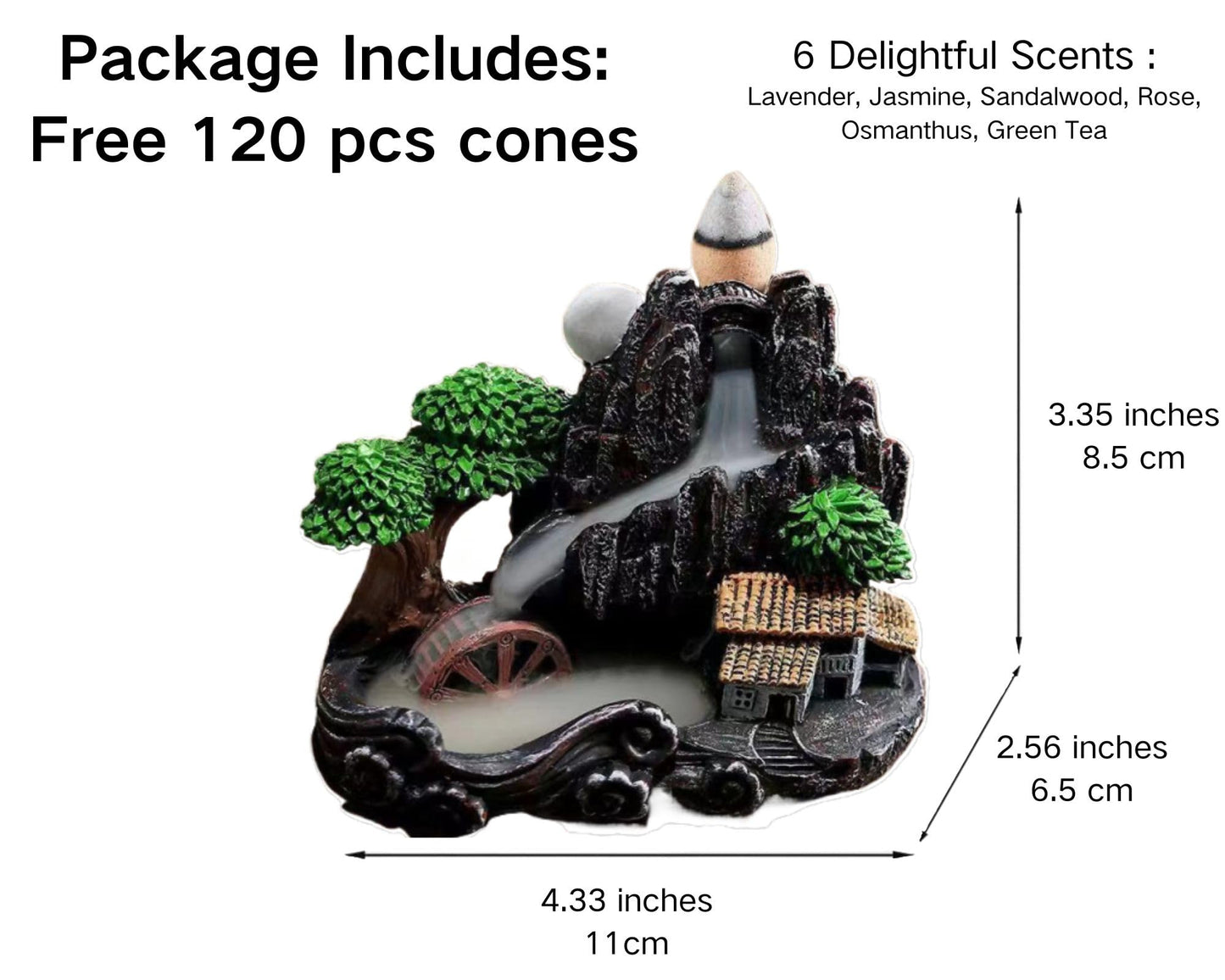 Handmade Incense Burner with 120 Cones, Waterfall Backflow Incense Holder, Fountain Decoration, Aromatherapy Ornament, Apartment Decor, Home Decor, Room Decor