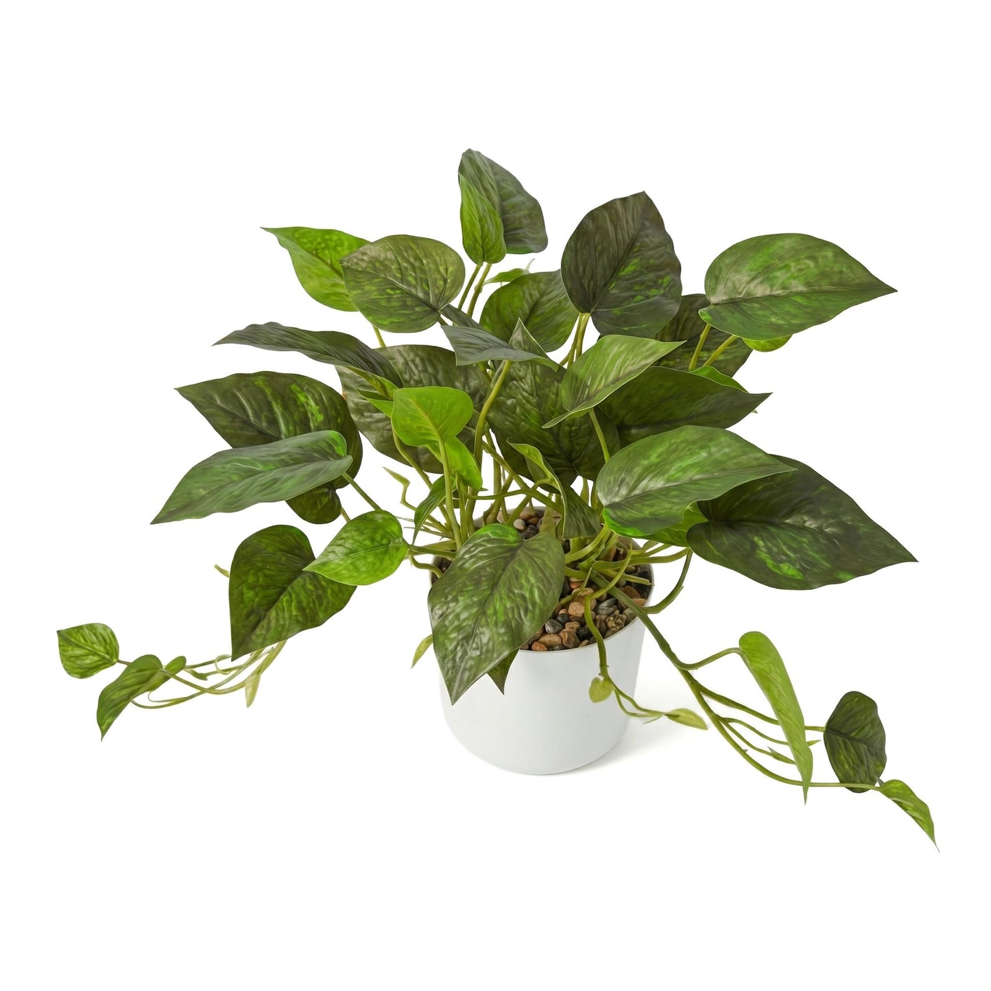 TentoWhan Artificial Plants Faux Pothos with Plastic White Pot Artificial Potted Plant for Home Office Bedroom Indoor Outdoor Decor 1 Pack(Dark Green)