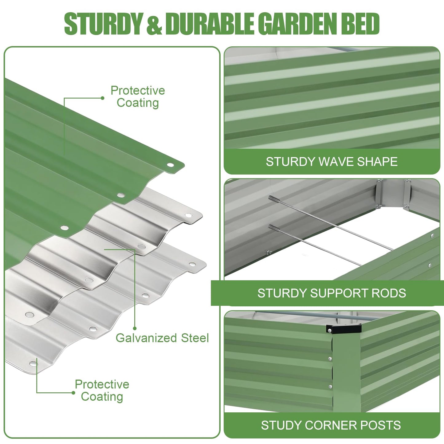 Galvanized Raised Garden Bed Outdoor | Metal Raised Garden Bed for Gardening 2Pack | Large Planter Box for Vegetables Flowers Fruits | Easy Assembly & Safety Design Flower Beds 4x2x1ft Olive Green