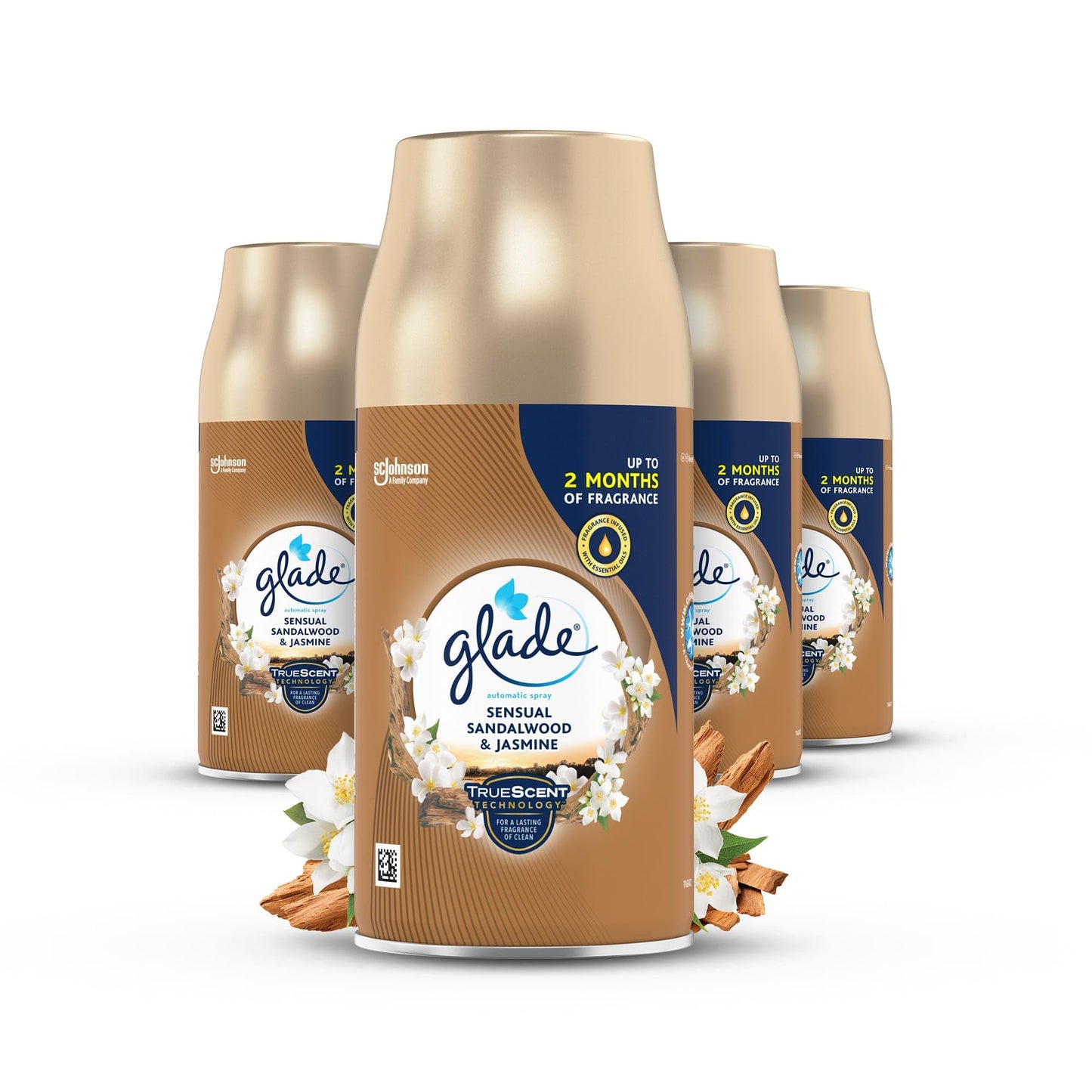 Glade Automatic Air Freshener Refills, Room Spray & Odour Eliminator, Sandalwood & Jasmine, Pack of 4 (4 x 269 ml)