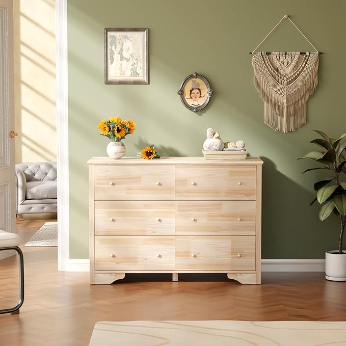 VINGLI 6 Drawer Dresser with Unfinished Solid Wood
