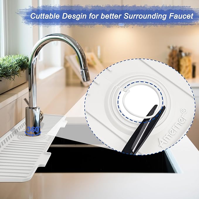 Kitchen Sink Splash Guard, 20IN Longer Silicone Faucet Guard & Draining Mat