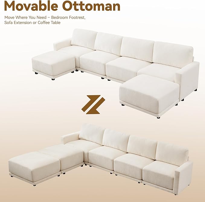 143.8" Modular Sectional Sofa Modern Chenille U Shaped Couch