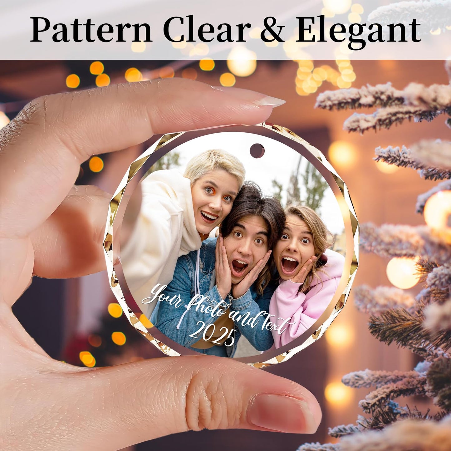 Personalized Christmas Ornaments 2025 with Photo & Text - Customized Crystal Glass Christmas Tree Decor Gifts for Family, Couples, Pets, Baby’s First Xmas – 6 Heart/Round Designs