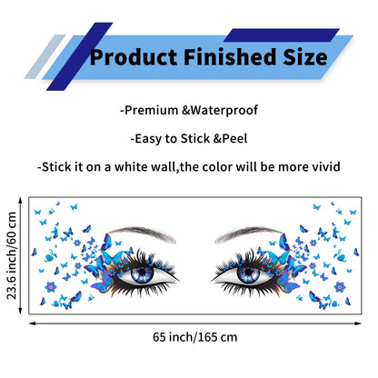 X-xdaonl Blue Eyelash Eyes Wall Stickers - 4 Sheets, Premium Matte Vinyl, Butterfly Decals, Waterproof, for Women Girls Bedroom Living Room Decoration