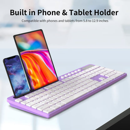 Wireless Keyboard and Mouse Combo, MARVO 2.4G Ergonomic Wireless Computer Keyboard with Phone Tablet Holder, Silent Mouse with 6 Button, Compatible with MacBook, Windows (Black)