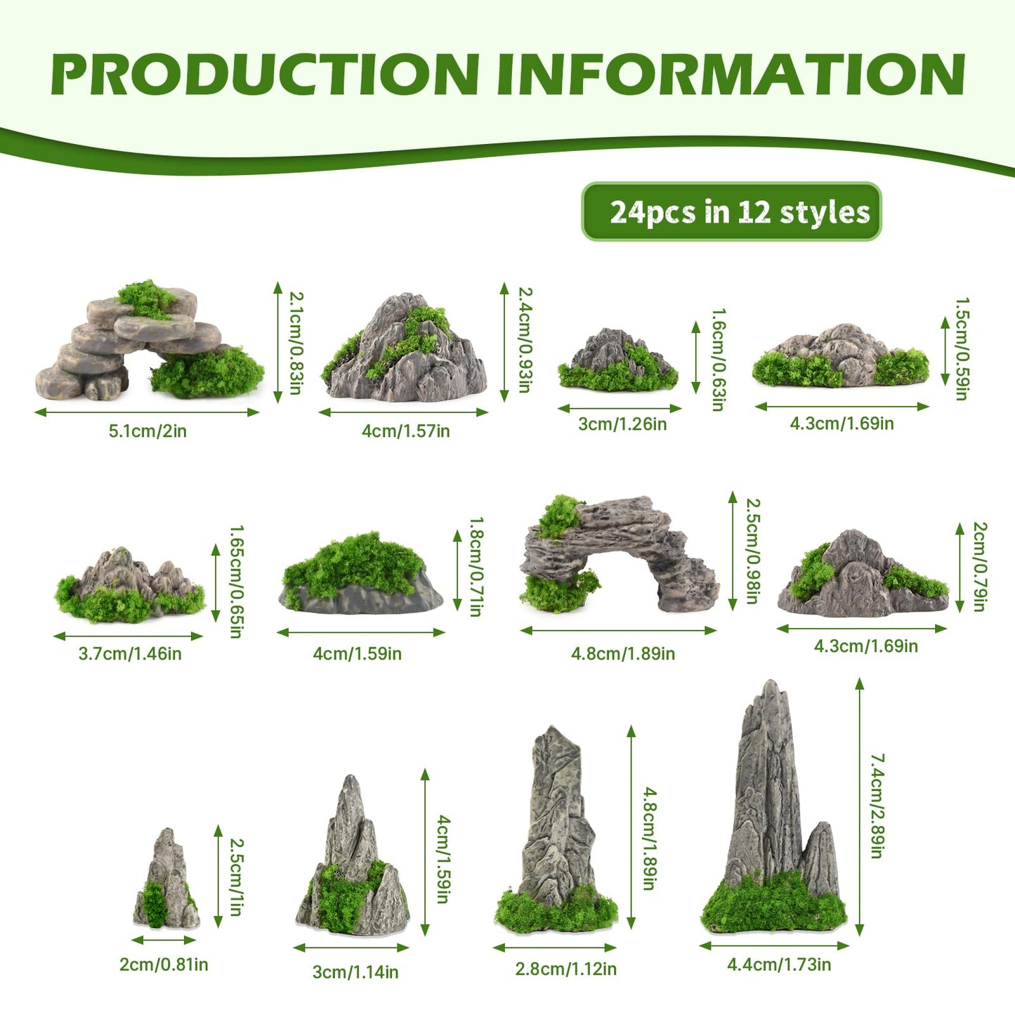 Hanycon 24PCS Mini Rockery Miniature Garden Mountain Decor Bonsai Decorations for Fairy Garden DIY Garden Plant Pot (12 Style)