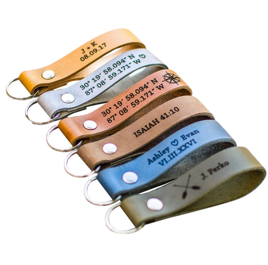 Personalized Leather Keychain, Handmade in the USA, Gift for Anniversary, Christmas, and more