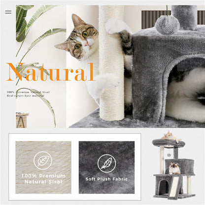 PETEPELA Cat Tree 90cm Cat Tower with Double Condos, Removable Spacious Perch, Fully Wrapped Scratching Posts for Indoor Cats, Replaceable Dangling Balls, 35 Inches Grey