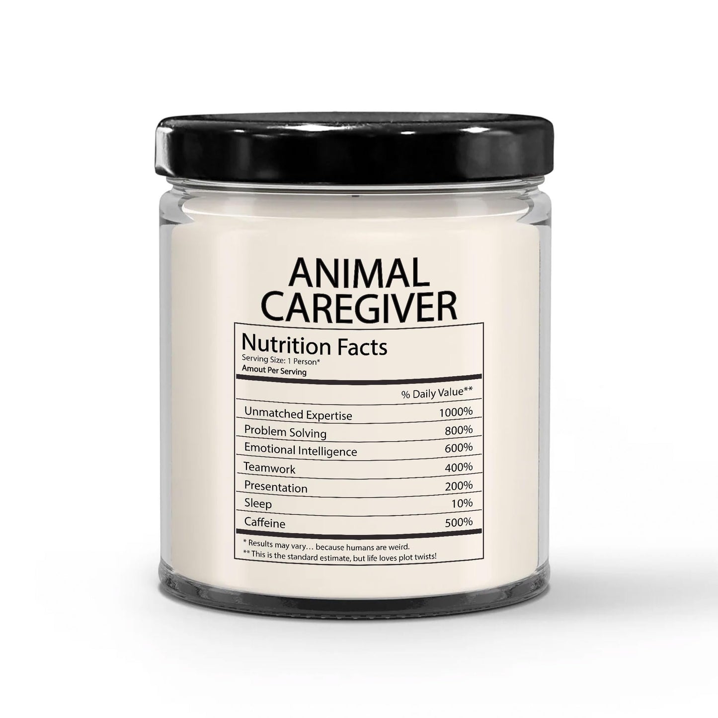 Funny Gifts for Animal Caregiver Nutrition Facts Label - Christmas Candle for Coworker Staff Employee Boss Manager - Thank You, Birthday - Vanilla Scented Soy Wax, 9oz