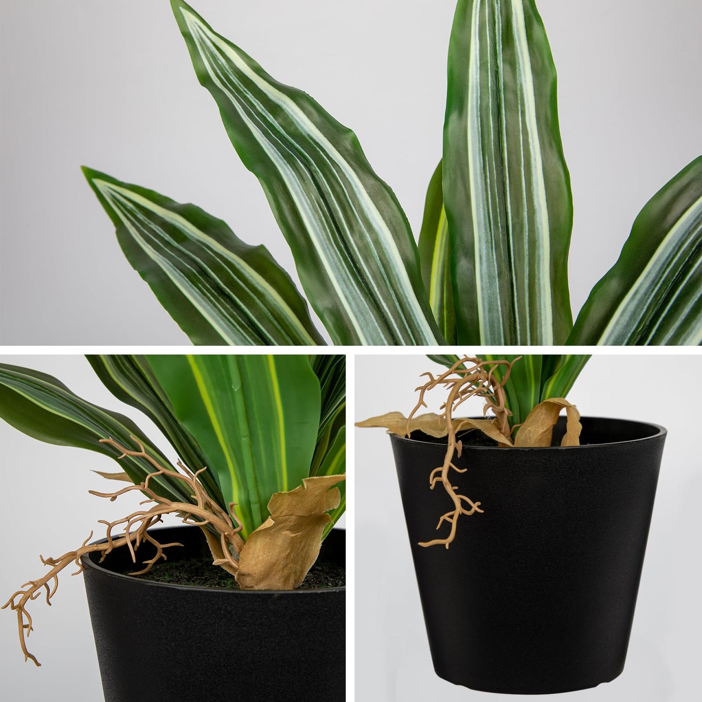 DILATATA Artificial Dracaena Plant in Black Pot 13.8 Inch Faux Potted Dracaena Silk Plant Fake Yucca Tree Tropical Plant for Home Office Living Room Indoor Outdoor Decor