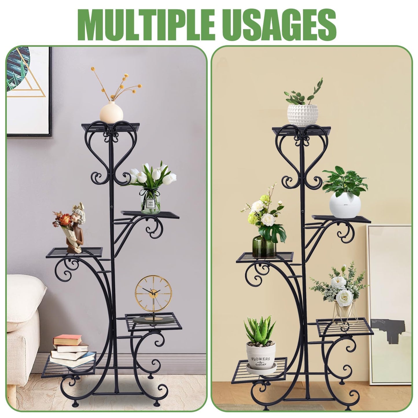 EEYBLAEEY 5 Tier Metal Plant Stand Indoor Outdoor, Upgraded Tall Iron Spiral Corner Plant Shelf- Tiered Storage Flower Pot Holder Display Organizer for Balconies, Living Rooms, Courtyards, Gardens