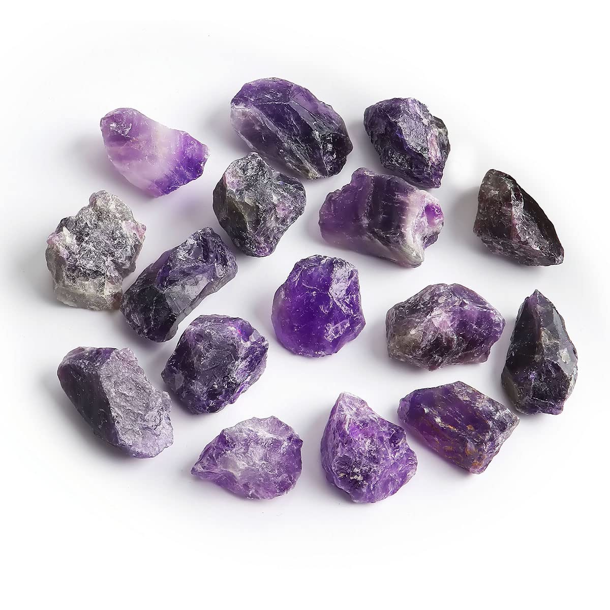16 PCS Amethyst Healing Crystals Rough Stones Bulk - 1" Natural Raw Stones Crystal Palm Stones for Reiki Healing, Chakras Balancing, Meditation Therapy, Wicca, Witchcraft, Fountain Rocks, Decoration