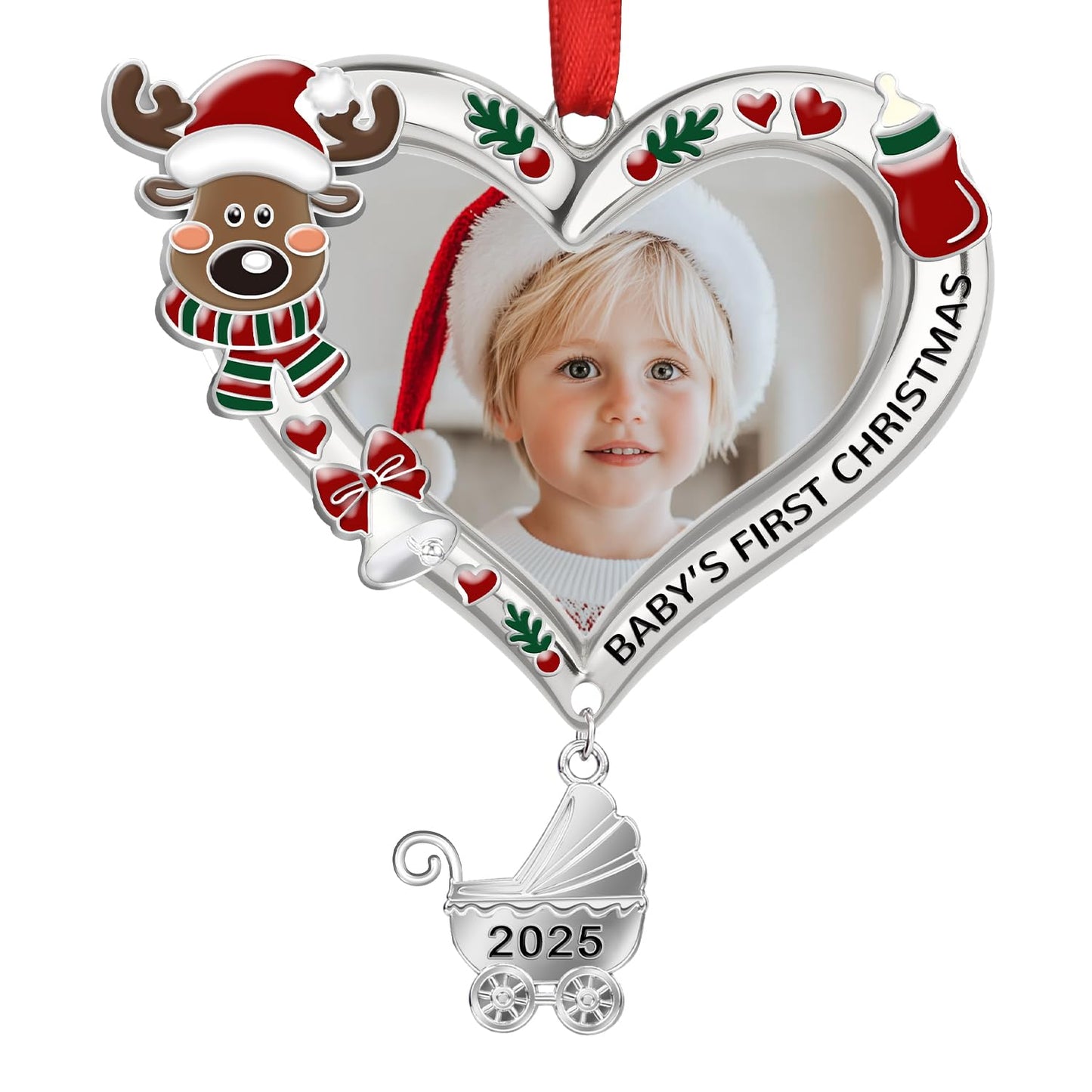 Baby's First Christmas Ornament 2025 – My First Christmas Baby Girl Boy Xmas Tree Picture Frame Reindeer Ornament 2025 – Personalized 1st Christmas Baby Ornament