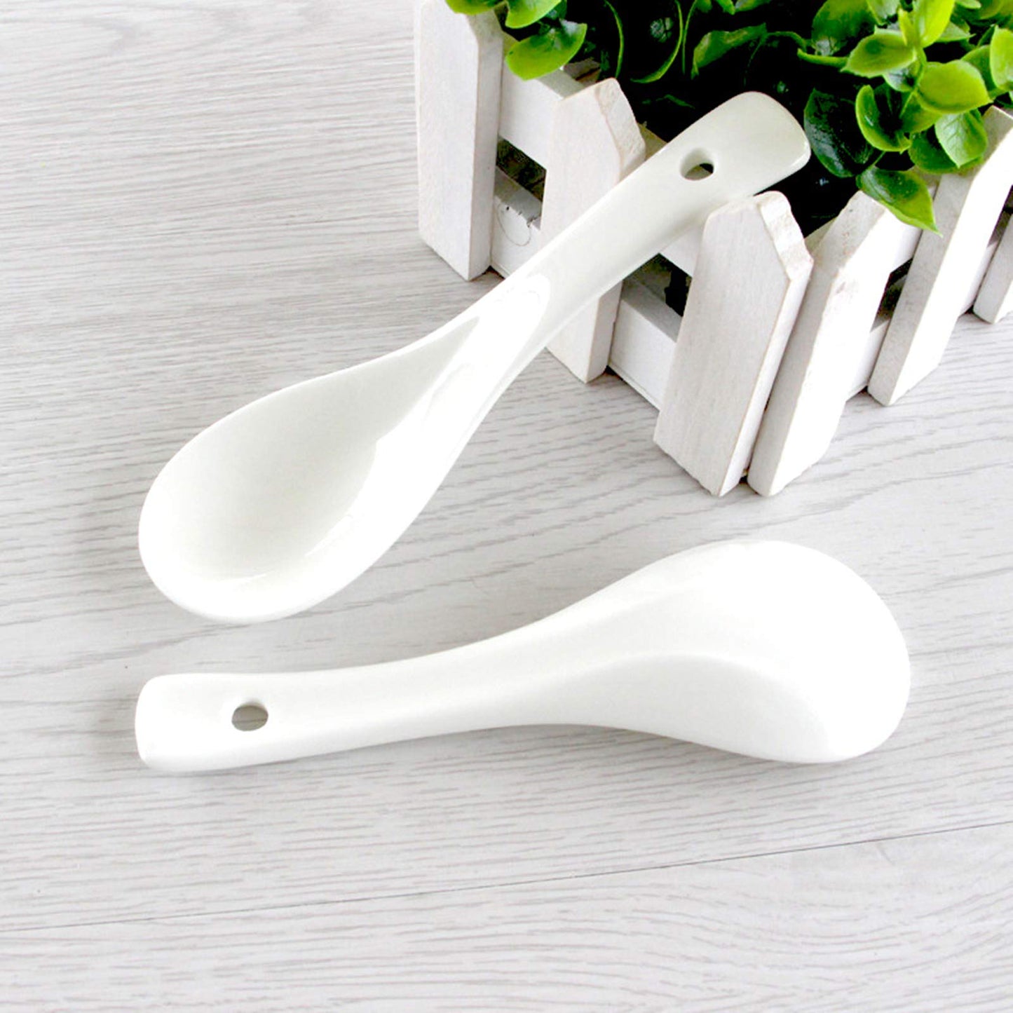 Yopay 24 Pack Soup Spoon Ceramic Asian Ramen Spoons, 5 Inch Small White Porcelain Spoons, Dessert Spoon for Kids Adults Appetizer Wonton Dumpling Miso Pho Macaron, Dishwasher Safe, Oven Safe