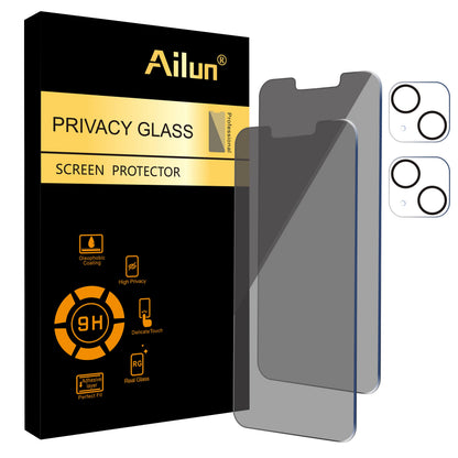 Ailun 2Pack Privacy Screen Protector Compatible for iPhone 14 Pro Max [6.7 inch] + 2 Pack Camera Lens Protector, Anti Spy Private Tempered Glass Film, Case Friendly, [9H Hardness] - HD