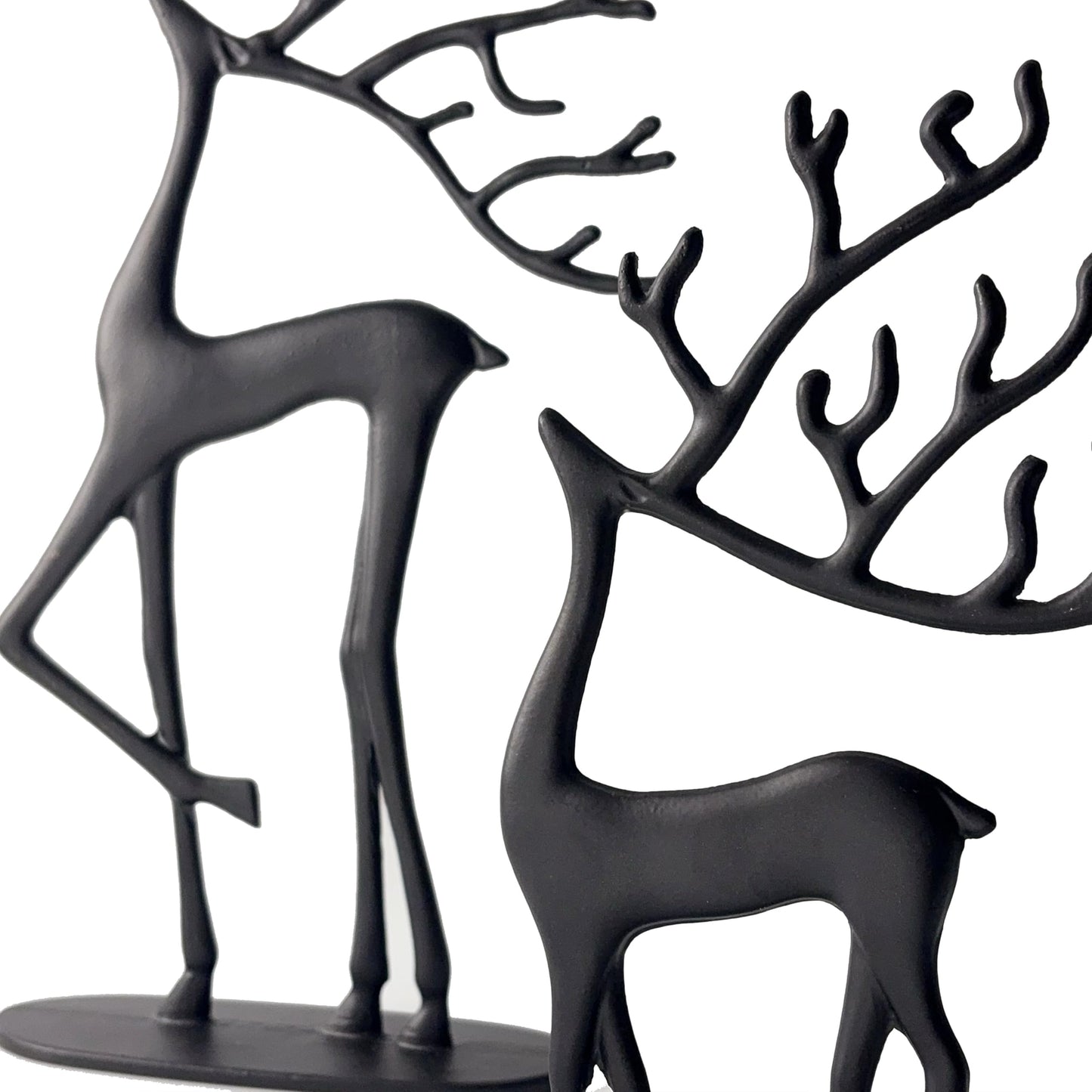 Remenna Modern Reindeer Statues Set of 2 Cast Aluminum Black Deer Sculpture Accent Figurine, Decorative, Christmas Tabletop Ornaments for Mantel Fireplace Living Room Bedroom Home Decor