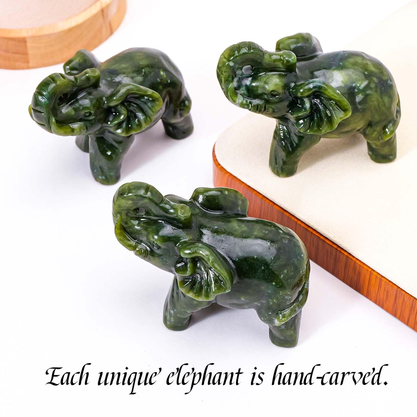 Apengshi Natural Crystal Raw Stone Jade Figurine,Cute Decorative Animal Statue (Running Elephant)
