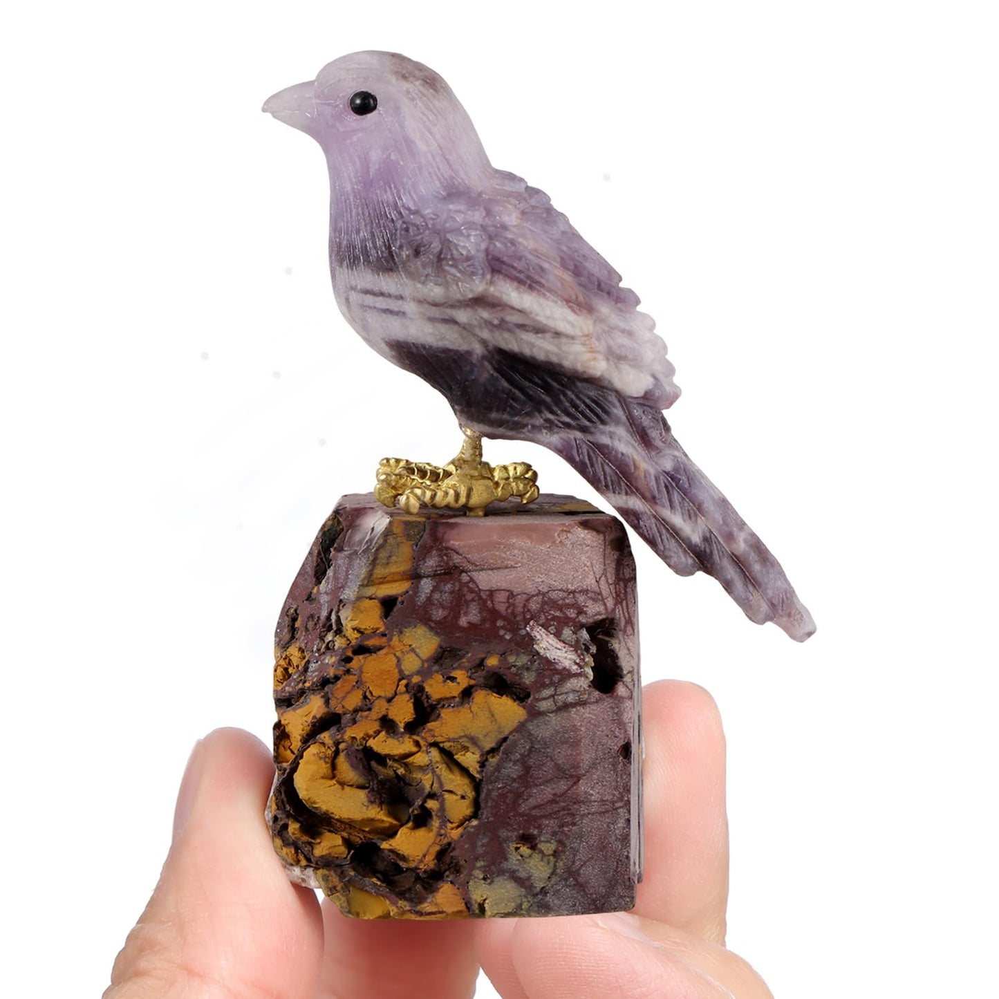 SMQ 2" Amethyst Crystal Magpie Statue, Handmade Bird Figurine Sculpture, Lucky Guardian Statue Healing Crystal Animal Gemstone Office Home Decor Collectibles Gift