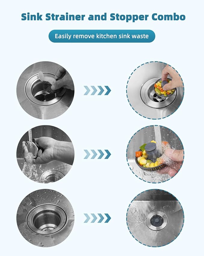 Universal Kitchen Sink Drain Strainer, 3 in 1 Stainless Steel Pop Up Kitchen