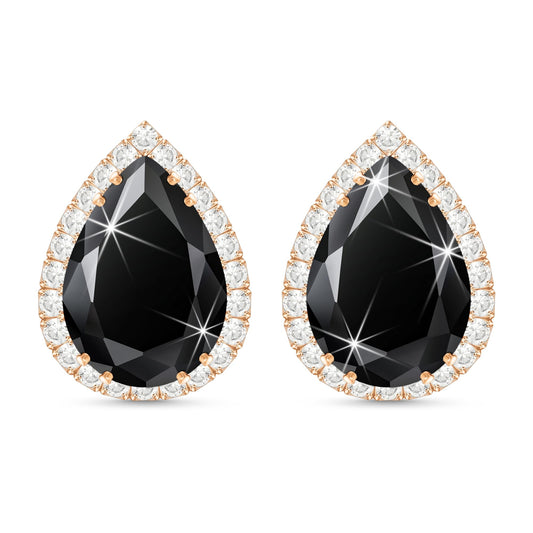 Linawe Black Stud Earrings for Women, Imitation Diamond Cubic Zirconia Teardrop Rhinestone Crystal Earrings Studs, Rose Gold Cartilage Piercing Statement Costume Jewelry Vintage