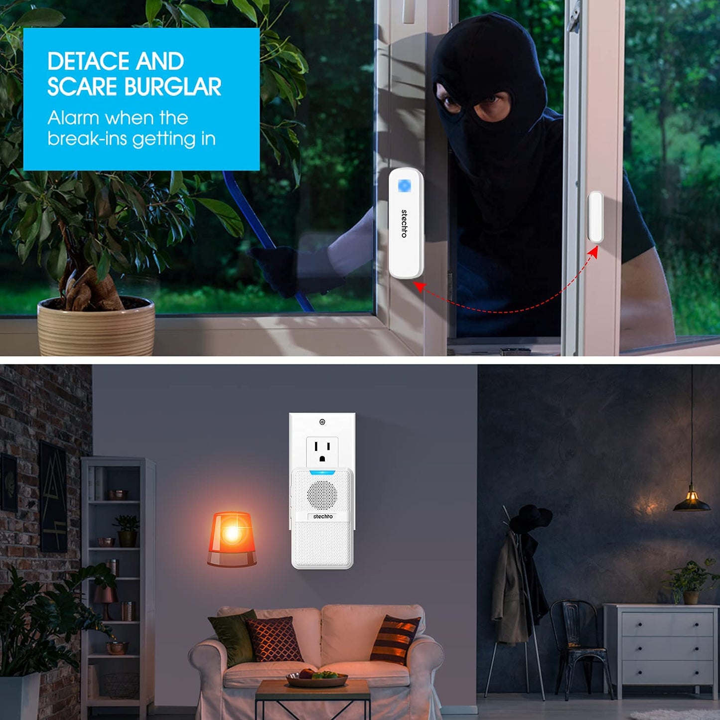 STECHRO Wireless Door Chime, 600Ft Range 5 Adjustable Volume 1 Magnetic Door open Contact Alarm with 62 Chimes Mute Mode Door Bell Plugin Receiver for Home/Office/Store (Black)