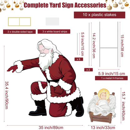 Santa Jesus Nativity Yard Sign Large 90cm Tall Weatherproof Religious Santa Holy Jesus Birth Christian Nativity Scene with Metal Stakes for Outdoor Christmas Holiday Lawn Home Garden Yard Decor