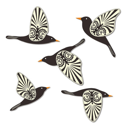 KOYILTD 5 Piece Wooden Bird Wall Decor Sculptures Wood Boho Flying Bird Wall Art Scandinavian Home Wall Decor for Farmhouse Living Room Bathroom Dining Room Kitchen Office (Rustic)