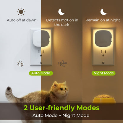 AUVON Plug-in LED Backlit Night Light with Motion Sensor & Dusk to Dawn Sensor, Dimmable Amber Nightlight with 1-50 lm Adjustable Brightness for Bedroom, Bathroom, Stairs, Hallway (4 Pack)