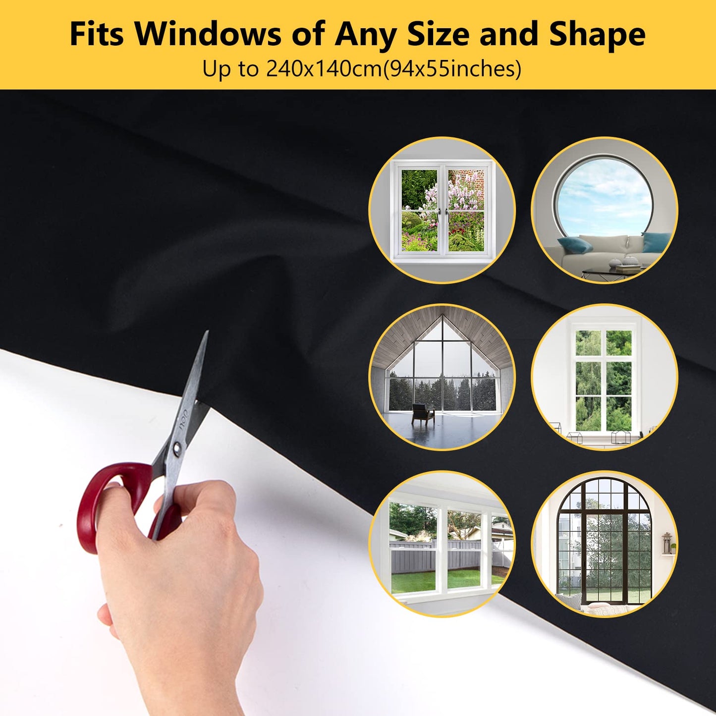 2 Pack Portable Blackout Shades, Window Blackout Shade 94"x55" Travel Curtains for Bedroom Cut to Size to Fit Any Window, Temporary Blinds with Suction Cups for Baby Nursery