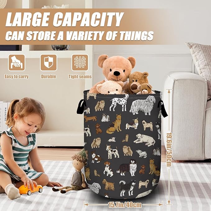 Cute Dogs Laundry Basket, Foldable Dog Lover Laundry Hamper Tote Bag Dirty