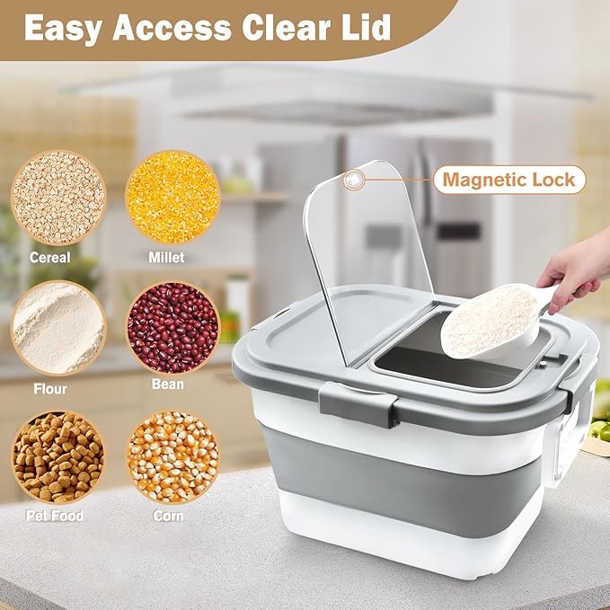 Rice Storage Container, Collapsible Airtight Food Storage Containers 20-30 Lbs