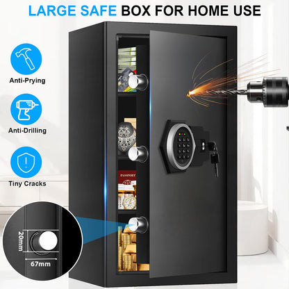 5.3 Cub Large Fireproof Safes for Home, Digital Home Security Safe Box Fireproof Waterproof with Combination Lock and 3 Removable Shelves, Anti-Theft Fire Proof Safe for Document Money Valuables