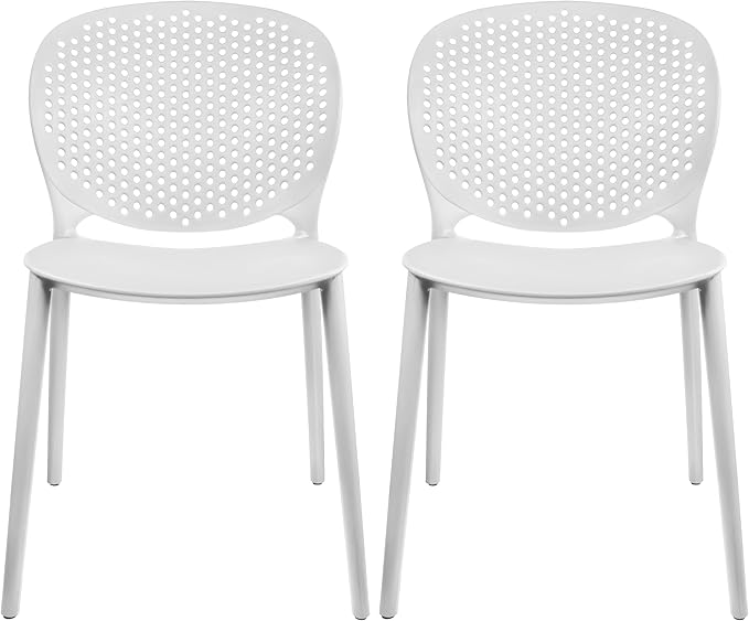 2xhome Set of 2 Patio Dining Chairs | Modern Stackable Outdoor Pool Side Chair | Weather Resistant Plastic for Yard, Porch, Balcony, Kitchen, White