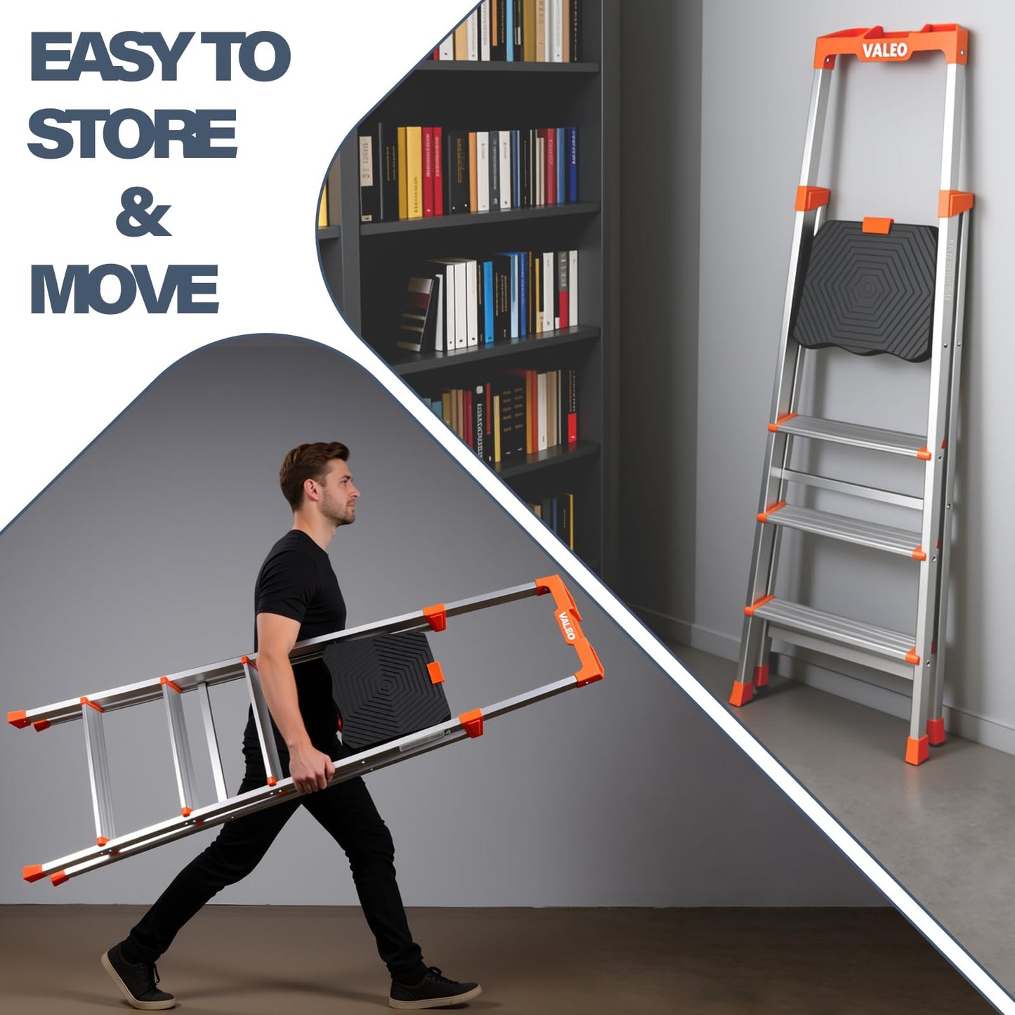 Valeo 4 Step Ladder with XL Platform, 4 Step Aluminum Lightweight Folding Ladder, 330 lbs Weight Rating,Folding Step Stool with Large Anti-Slip Feet,No Assembly Required