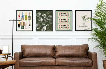 ULEGIE Bar Wall Decor Bar Cart Decor, Trendy Retro Champagne Cocktail Cheers Wall Art Decor Set of 4, Bar Poster, Bar Art Wall Decor Posters for Home Lounge Bar Club Kitchen, 8x10 Inch Unframed