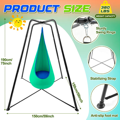 Lingvee Sensory Swing Stand Frame with Pod Chair and Swing Set Kid Heavy Duty Metal Swings Stand Autism Hammock Chair Stands Tree Saucer Round for Adult Indoor Outdoor Backyard Park, Gradient Green