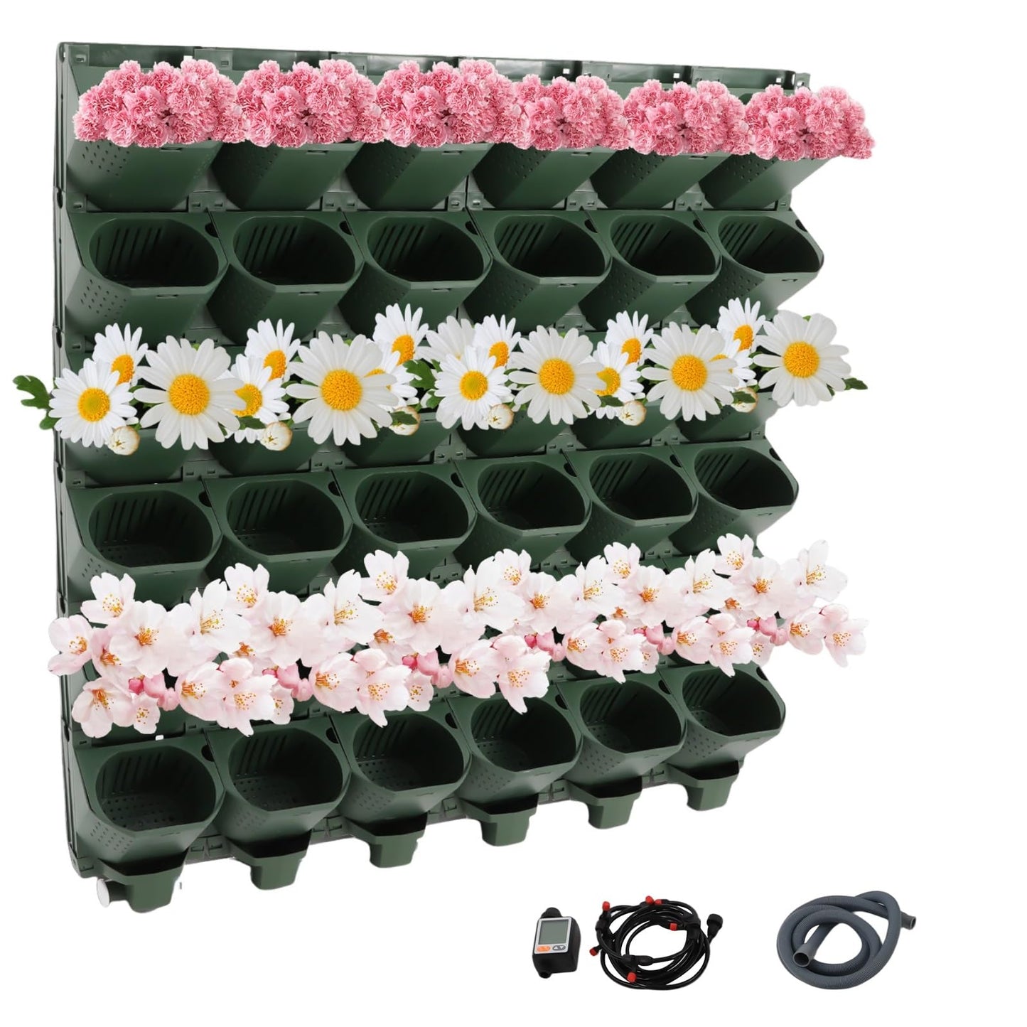 Vertical Wall Planter, Digital Timer, Adjustable Irrigation, Wall Mounted Hanging Flower Pots for Outdoor and Indoor, Self-Watering Garden Planter for Veggie, Fruit, Herb, Flower (Dark Green, 36 Pots)