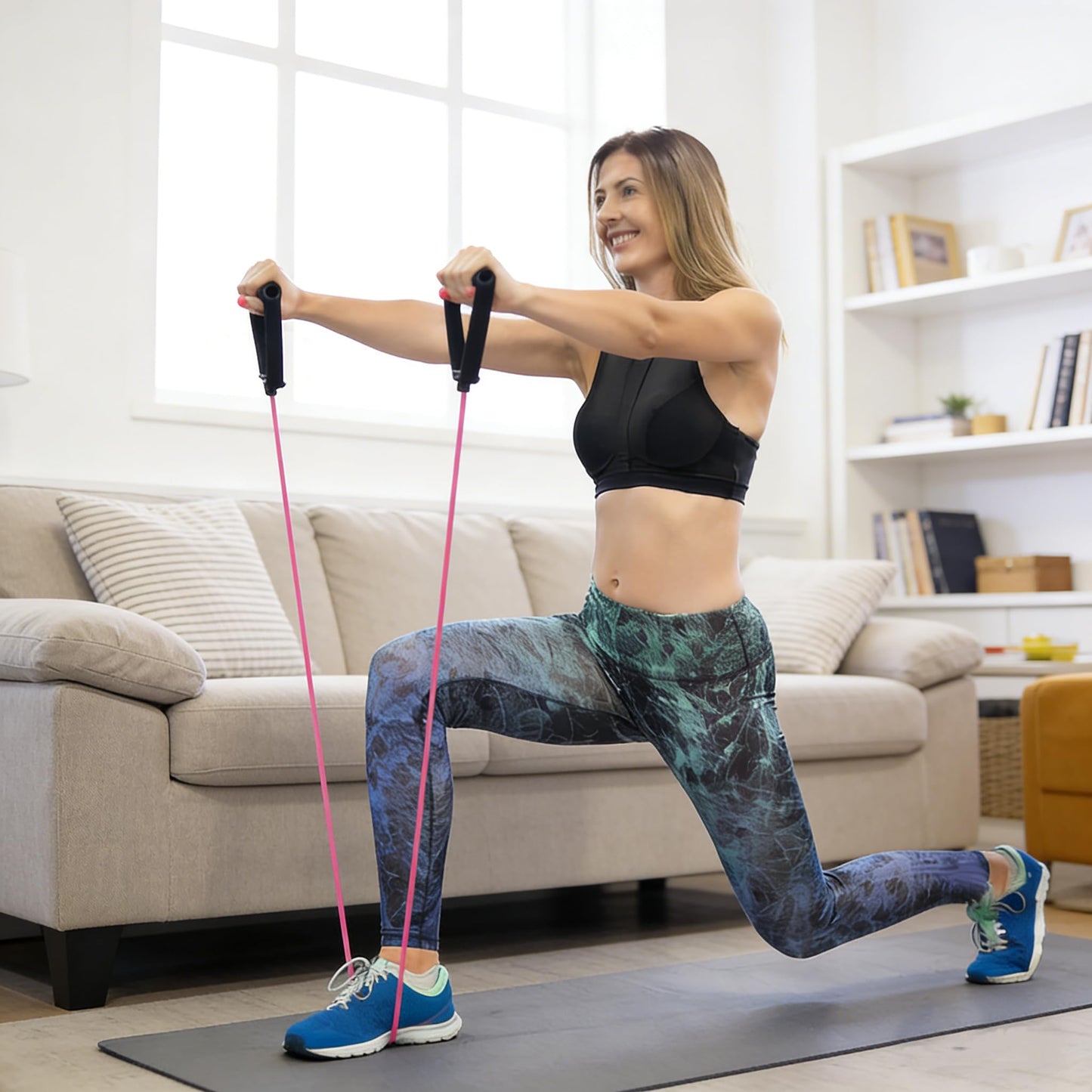 RitFit Single Resistance Exercise Band with Comfortable Handles - Ideal for Physical Therapy, Strength Training, Muscle Toning - Foam Padding Door Anchor and Starter Guide Included (Yellow(1-5lbs)