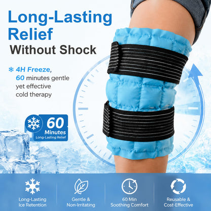 WORLD-BIO Ice Packs for Injuries Reusable, Knee Ice Pack Wrap with Straps, Gel Ice Wrap for Leg Pain Relief, Hot & Cold Compress Therap for Swelling, Arthritis, Sports Injuries, Light Blue, 1Pack