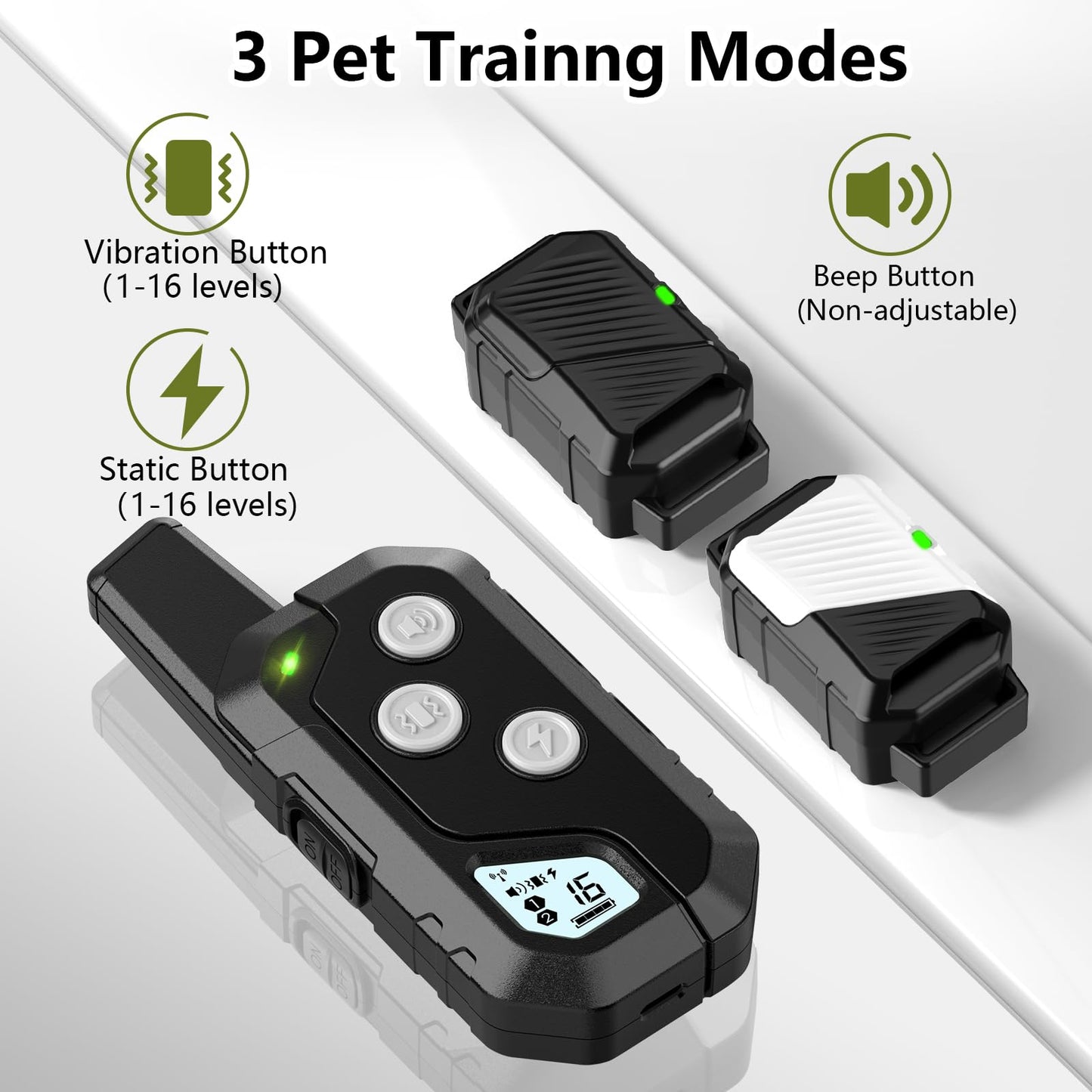 Snsng Shock Collar for Dogs, Dog Training Collar with Remote Control for 2 Dogs, 3 Training Modes with Beep, Vibration and Satic, Waterproof, Rechargeable E Collar for Large Medium Small