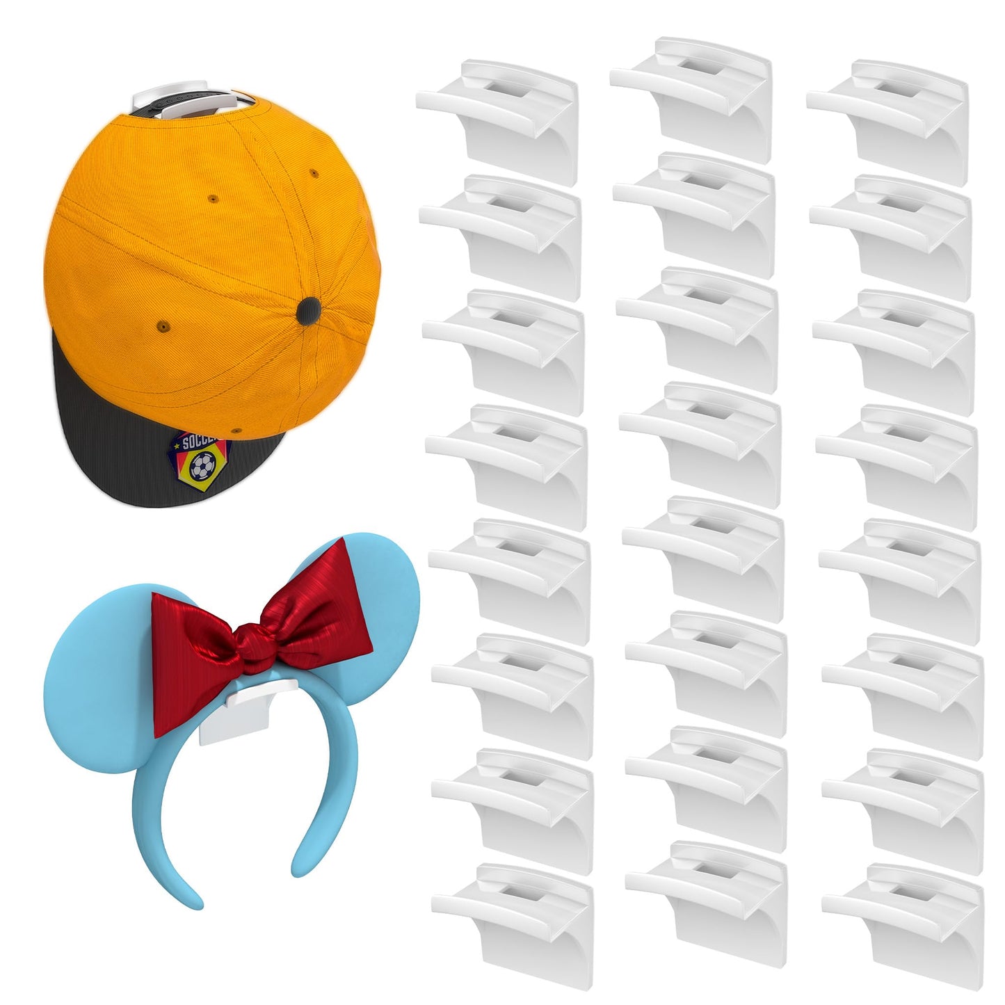 Yeeriroon 24 Pack Adhesive Hat Rack for Wall, Hat Organizer for Baseball Caps, Strong Multi-Purpose Hat Hooks, Hat Holder Hanger on Wall, Door, Closet, No Drilling (White)