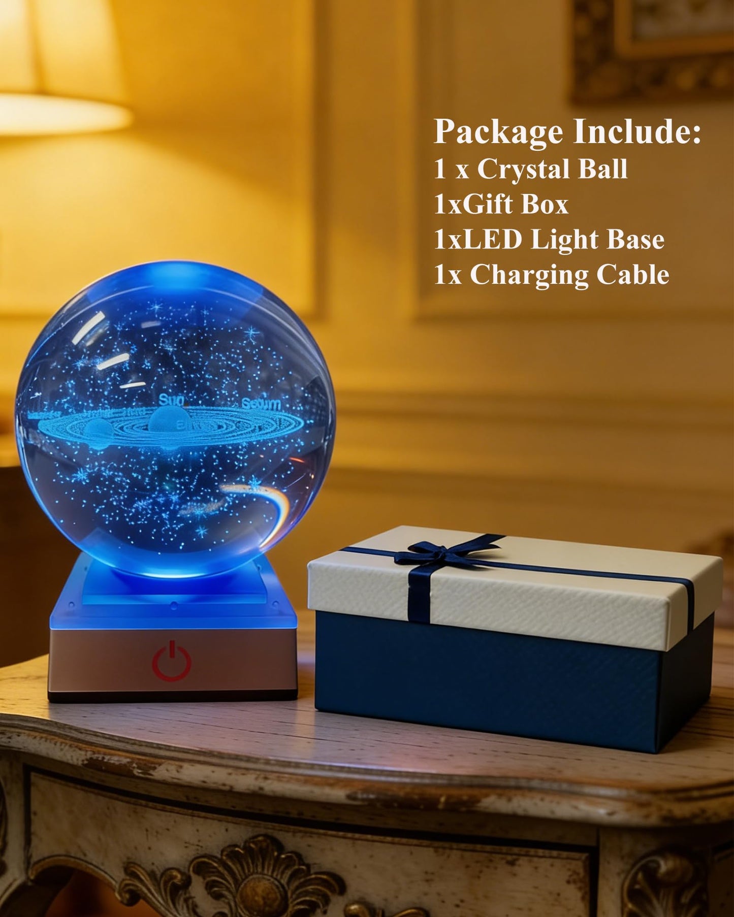 3.14in 3D Solar System Crystal Ball Color Changing LED Night Light Base