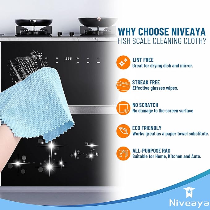 Niveaya 24 Pcs Fish Scale Streak Free Miracle Cleaning Cloth Easy Clean